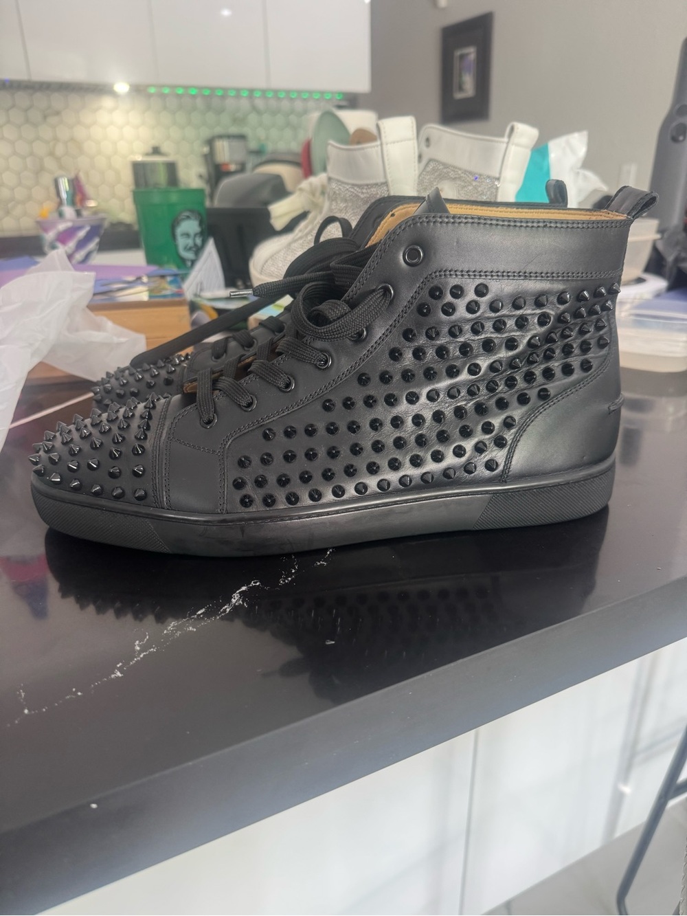 Christian Louboutin Black Studded High-Top Sneakers